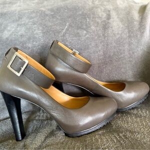 Nine West Taupe Ankle-Strap Platform Pumps